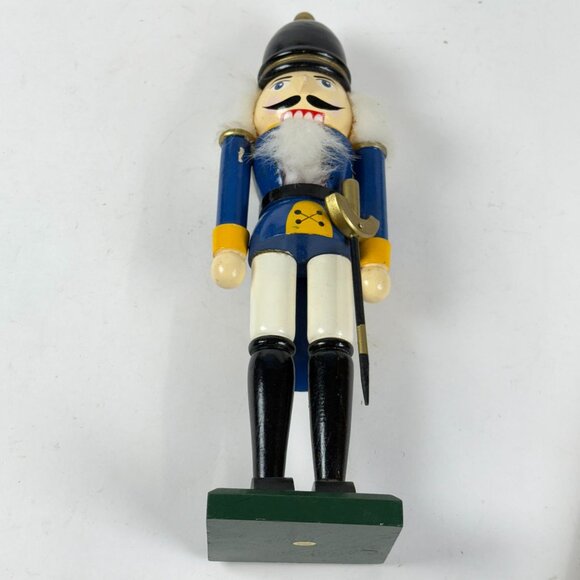 Vintage Handcrafted Wooden Nutcracker Soldier Figurine Decor Blue Uniform - Picture 2 of 8